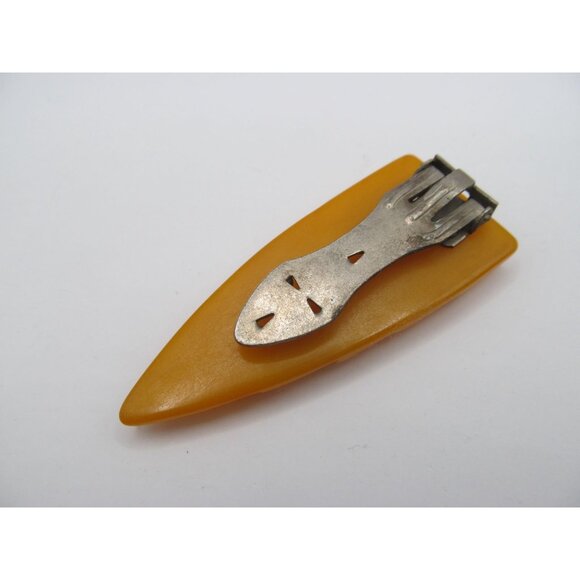 Vintage Carved Butterscotch Bakelite Arrow Dress Clip - Picture 4 of 12